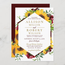 Waterverf Burgundy Sunflower Rustic Wedding