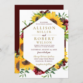 Waterverf Burgundy Sunflower Rustic Wedding Kaart
