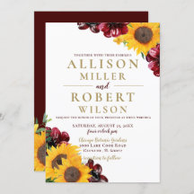 Waterverf Burgundy Sunflower Rustic Wedding