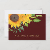 Waterverf Burgundy Sunflower Rustic Wedding RSVP Kaartje (Achterkant)