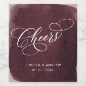 waterverf burgundy wachters bruiloft wijn etiket (Enkel label)