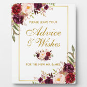 Waterverf Burgundy Wedding Advice en Wishes Fotoplaat (Voorkant)
