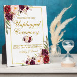 Waterverf Burgundy Wedding Unplugged Ceremony Fotoplaat<br><div class="desc">Waterverf Floral Burgundy Marsala Gold Wedding Unplugged Ceremony Table Plaque</div>