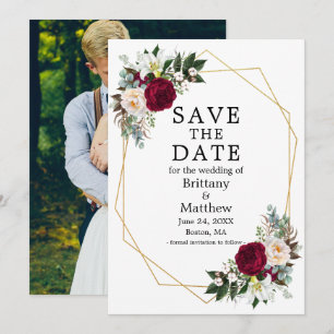 Waterverf Burgundy White Floral Geo Lijst Foto Save The Date