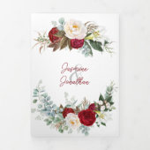 Waterverf Burgundy & White Roses, Lily, W/Menu T Drieluik Uitnodiging (Cover)