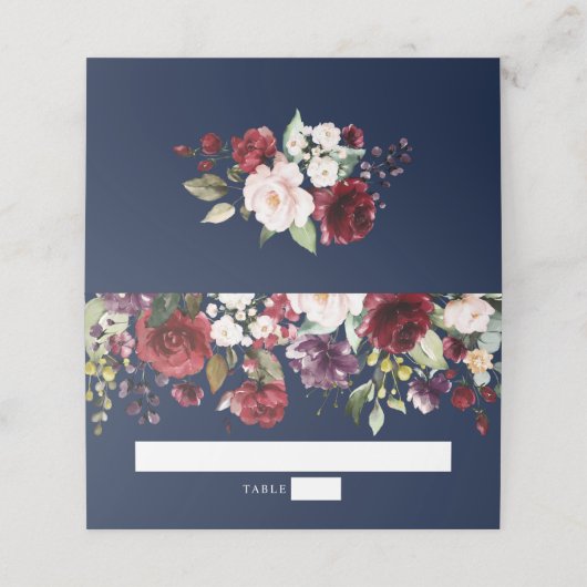 Waterverf Burgundy Wine Blush Floral Navy Plaatskaartje (Buitenkant ongevouwen)
