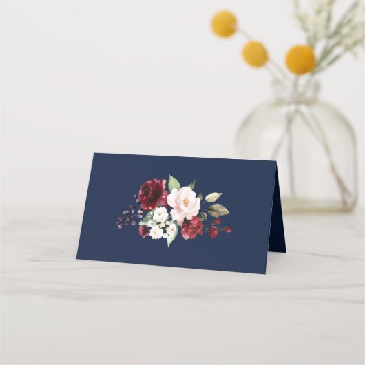 Waterverf Burgundy Wine Blush Floral Navy Plaatskaartje (Achterkant)