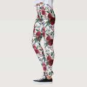 Waterverf Burgundy Winter Flowers Kerstmis Leggings (Links)