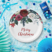 Waterverf Burgundy Winter Flowers Kerstmis Papieren Bordje (Feest)