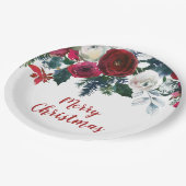 Waterverf Burgundy Winter Flowers Kerstmis Papieren Bordje (Gekanteld)