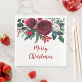 Waterverf Burgundy Winter Flowers Kerstmis Servet (Insitu)