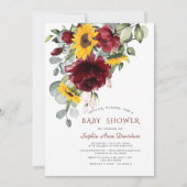 Waterverf Burgundy Zonnebloemen Goud Baby Shower Kaart (Voorkant)