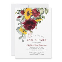Waterverf Burgundy Zonnebloemen Goud Baby Shower