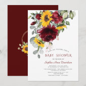 Waterverf Burgundy Zonnebloemen Goud Baby Shower Kaart (Voorkant / Achterkant)