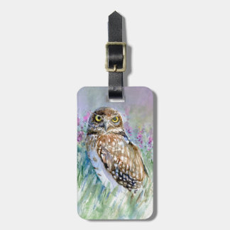Waterverf Burrowing owl Athene cunicularia Bagagelabel
