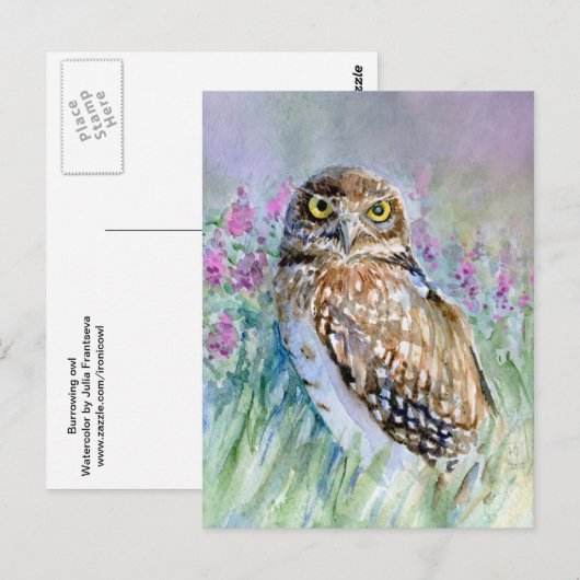 Waterverf Burrowing owl Briefkaart (Voorkant / Achterkant)
