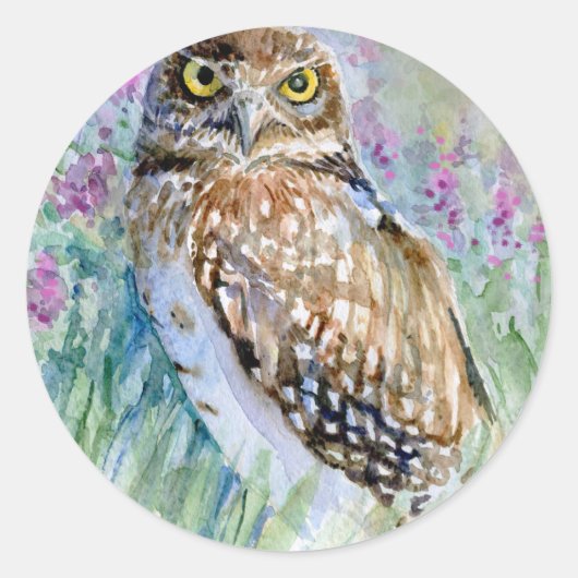 Waterverf Burrowing owl Ronde Sticker (Voorkant)