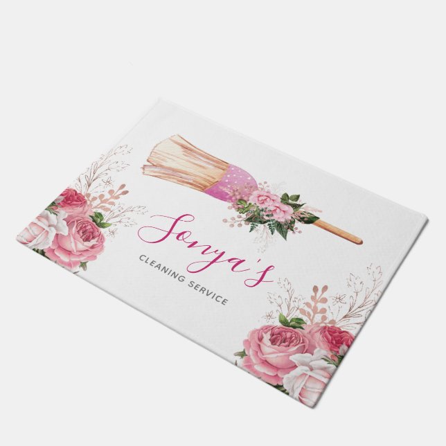 Waterverf Business Cleaning Service Roze bezem Deurmat (Schuin)