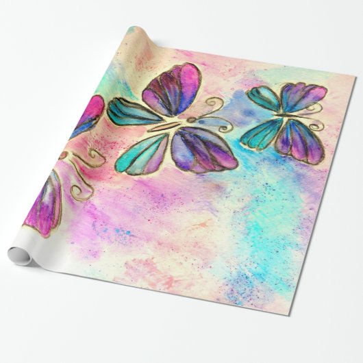 Waterverf Butterflies Cadeaupapier (Uitgerold)