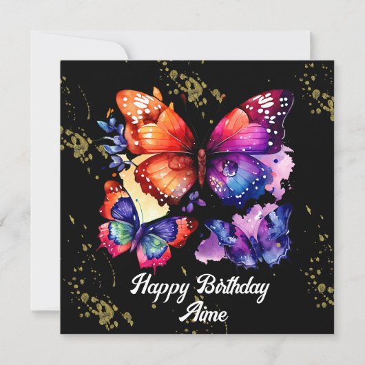 Waterverf Butterflies Colorful Faux Gold Name (Voorkant)