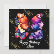 Waterverf Butterflies Colorful Faux Gold Name