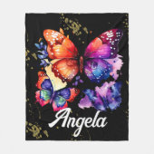 Waterverf Butterflies Colorful Faux Gold Name Fleece Deken (Voorkant)