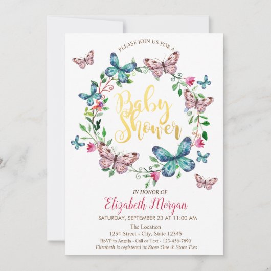 Waterverf Butterflies Dotted Shower Invitation Kaart (Voorkant)
