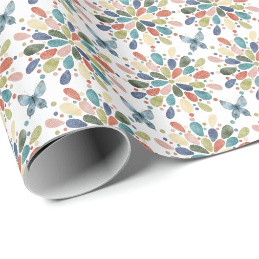 Waterverf Butterflies en Abstracte bloemen Cadeaupapier (Rol Hoek)