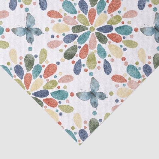 Waterverf Butterflies en Abstracte bloemen Tissuepapier (Detail)