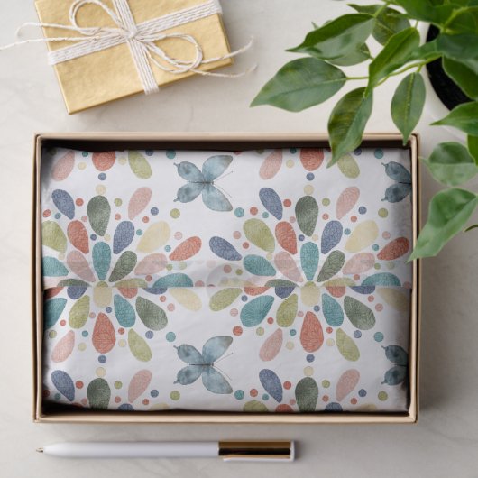 Waterverf Butterflies en Abstracte bloemen Tissuepapier (Geschenk)