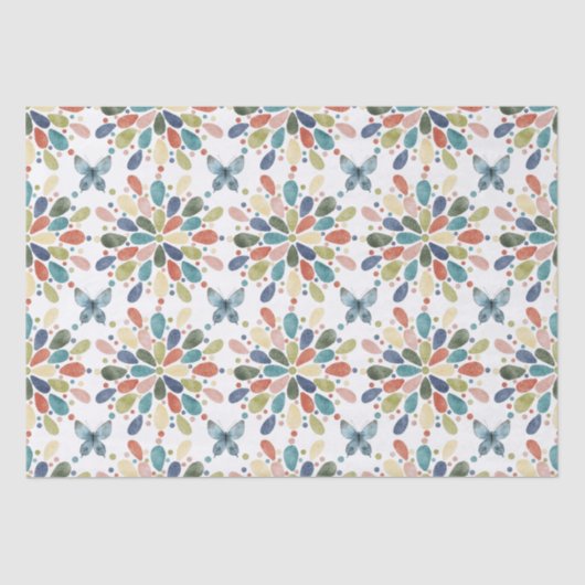 Waterverf Butterflies en Abstracte bloemen Tissuepapier (Voorkant)