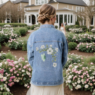 Waterverf Butterflies en Flowers Denim Jacket