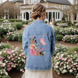 Waterverf Butterflies en Flowers Denim Jacket