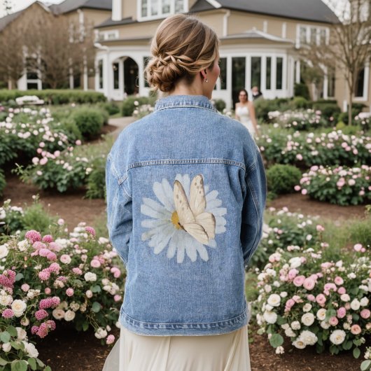 Waterverf Butterflies en Flowers Denim Jacket (Huwelijk Achterkant)