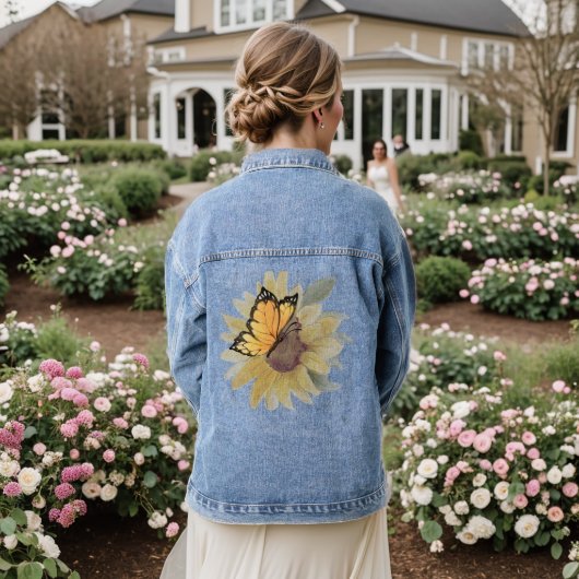 Waterverf Butterflies en Flowers Denim Jacket (Huwelijk Achterkant)