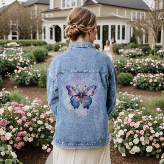 Waterverf Butterflies en Flowers Denim Jacket (Huwelijk Achterkant)