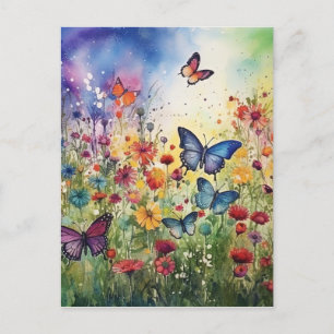 Waterverf Butterflies en Flowers Feestdagenkaart