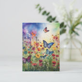 Waterverf Butterflies en Flowers Feestdagenkaart (Staand voorkant)