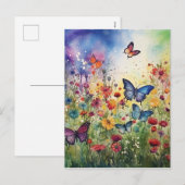 Waterverf Butterflies en Flowers Feestdagenkaart (Voorkant / Achterkant)