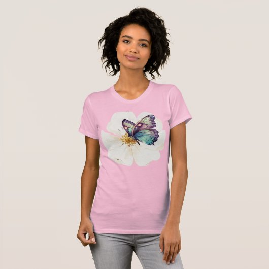 Waterverf Butterflies en Flowers T-shirt (Voorkant volledig)