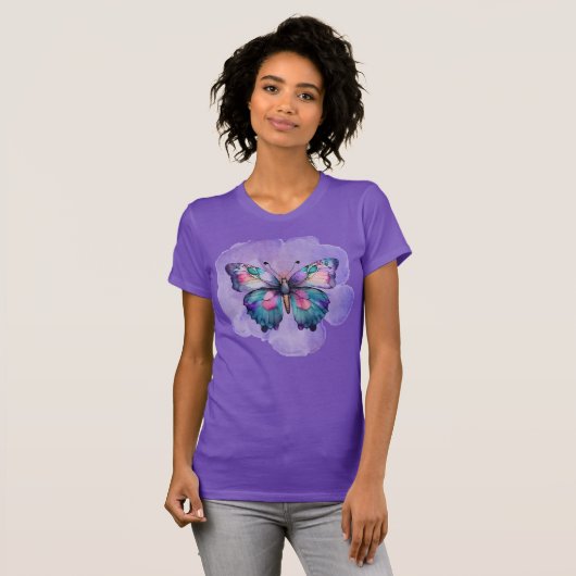 Waterverf Butterflies en Flowers T-shirt (Voorkant volledig)