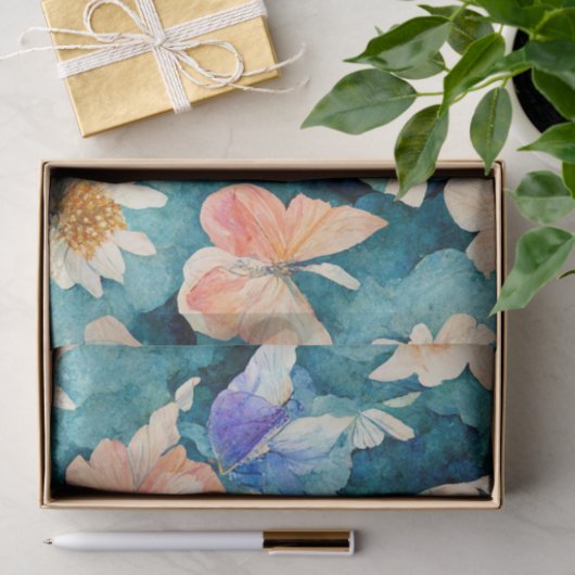 Waterverf Butterflies en Flowers Tissuepapier (Geschenk)
