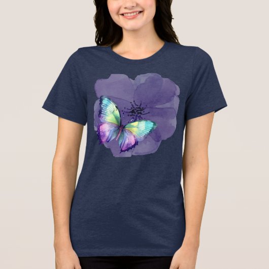 Waterverf Butterflies en Flowers Tri-Blend Shirt (Voorkant)