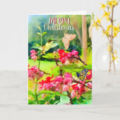 Waterverf Butterflies en Hummingbird Kerstmis Kaart (Gele Bloem)