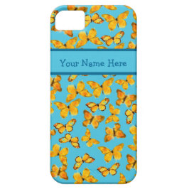 Waterverf Butterflies, Goudgeel op Sky Blue Case-Mate iPhone Case