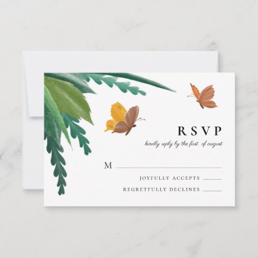 Waterverf Butterflies Green Foliage RSVP Kaartje (Voorkant)