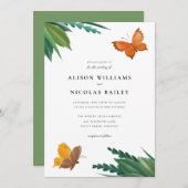 Waterverf Butterflies Green Foliage Wedding Kaart (Voorkant / Achterkant)