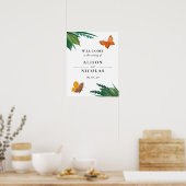 Waterverf Butterflies Green Foliage Wedding Poster (Keuken)