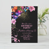 Waterverf Butterflies in Florals Black Birthday Kaart (Staand voorkant)