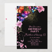 Waterverf Butterflies in Florals Black Birthday Kaart (Voorkant / Achterkant)